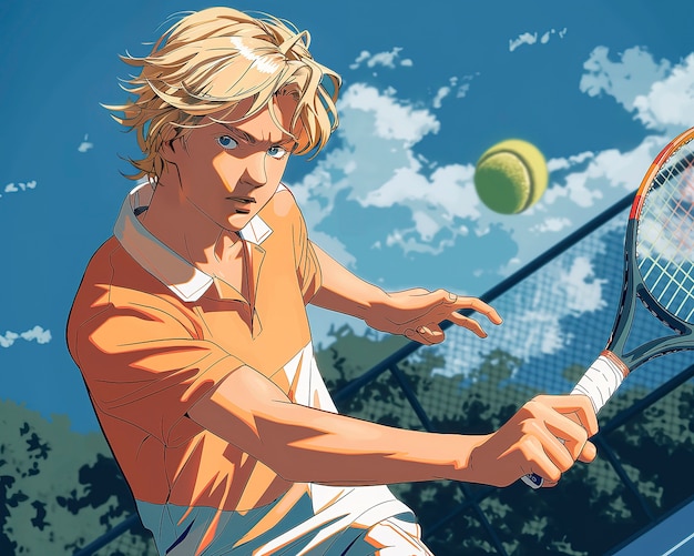 Anime character playing tennis illustration