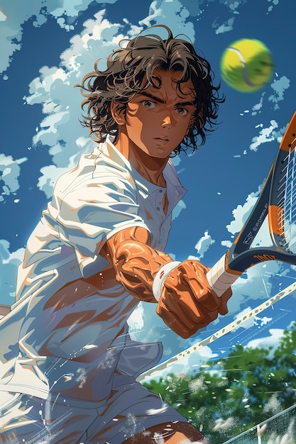 Anime character playing tennis illustration