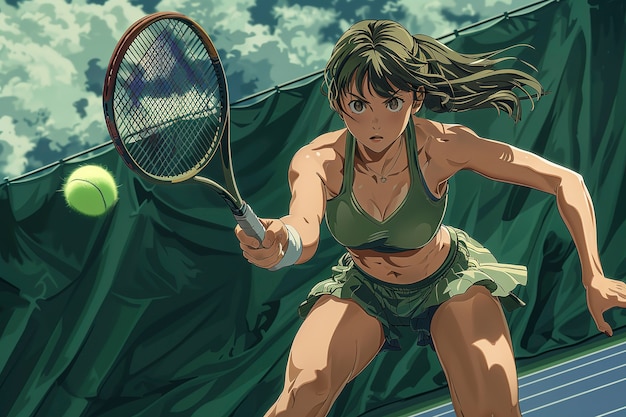 Free Photo anime character playing tennis illustration