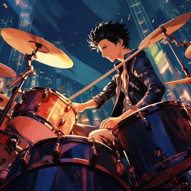 Free Photo anime character singing drums