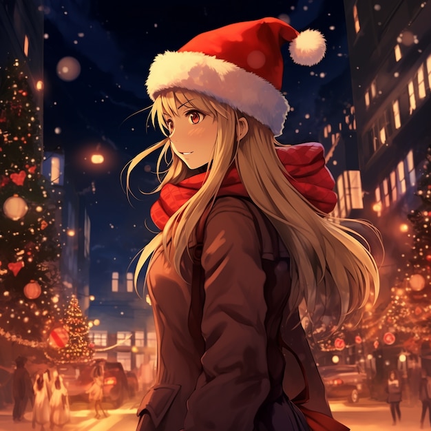 Anime character in town christmas season