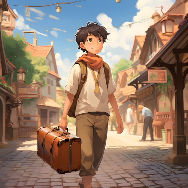 Free Photo anime character traveling