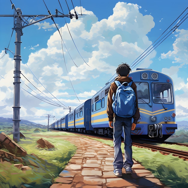 Free photo anime character traveling