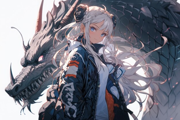 Anime character with dragon illustration