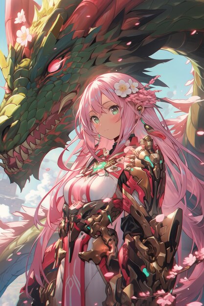 Anime character with dragon illustration