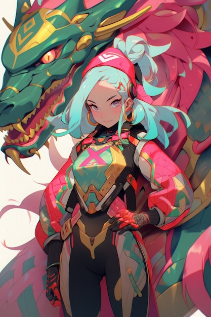 Anime character with dragon illustration