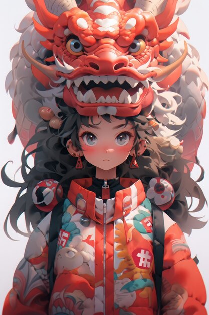 Anime character with dragon illustration