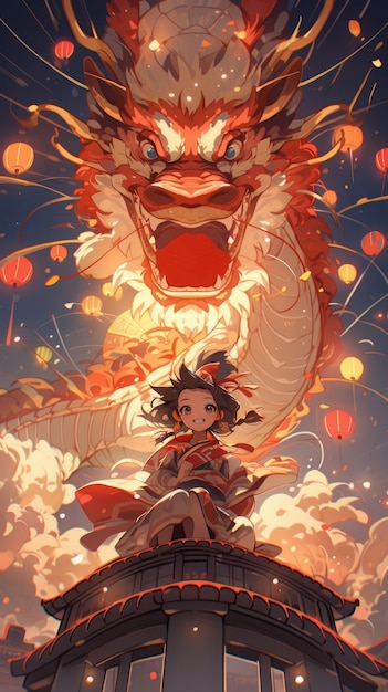 Anime character with dragon illustration