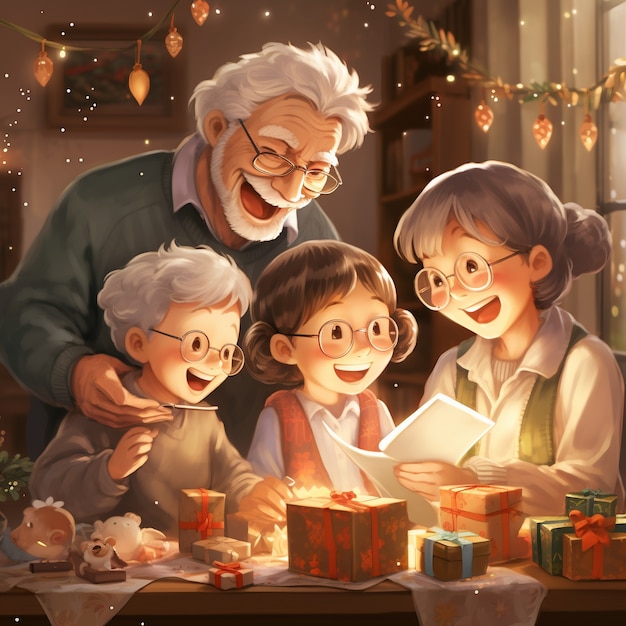 Anime characters celebrating christmas