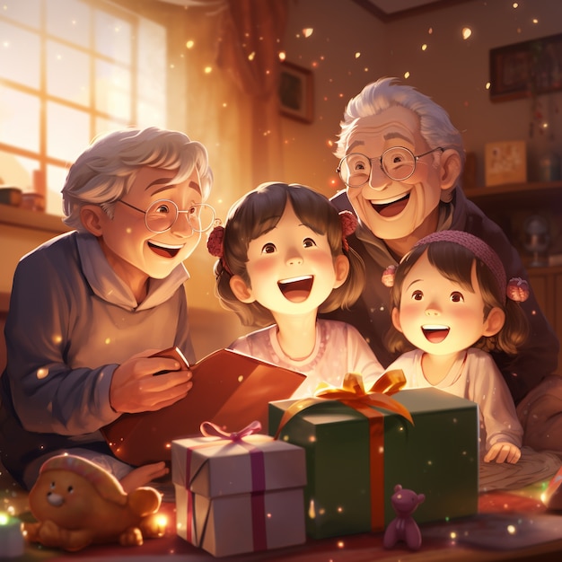 Anime characters celebrating christmas