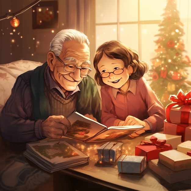 Free photo anime characters celebrating christmas