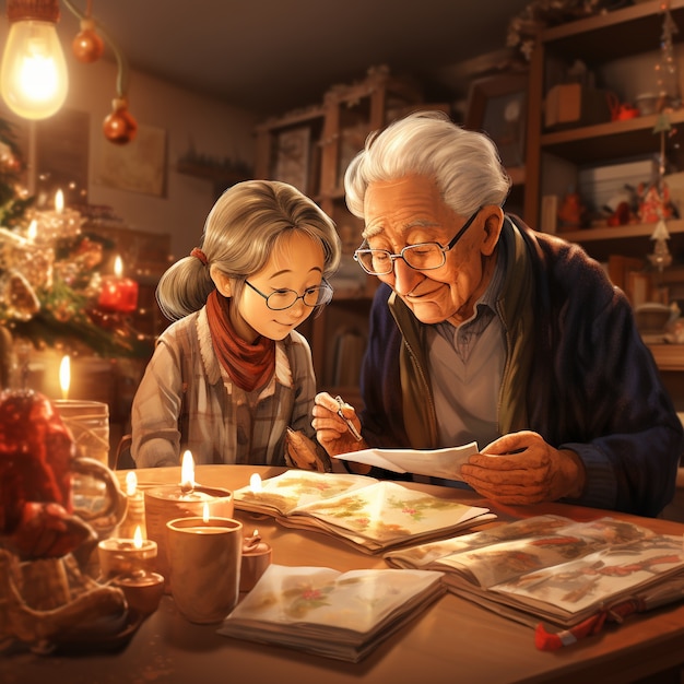 Free photo anime characters celebrating christmas