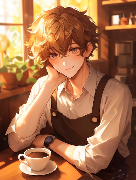 Anime coffee shop illustration