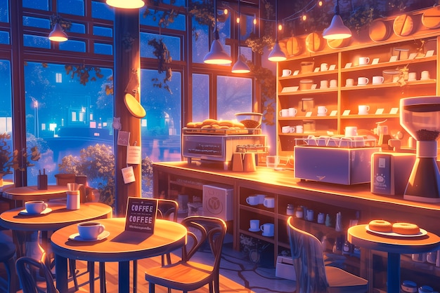 Anime coffee shop illustration