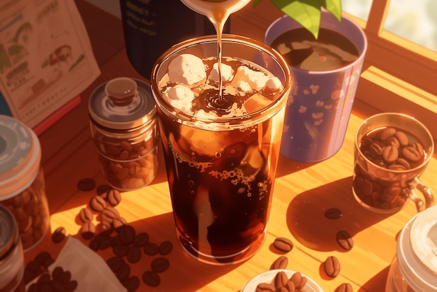 Free photo anime coffee shop illustration