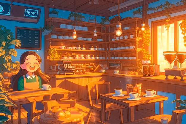 Free Photo anime coffee shop illustration