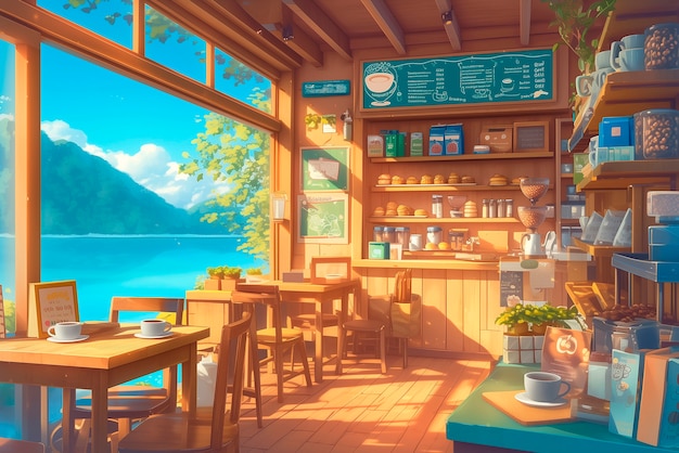 Free photo anime coffee shop illustration