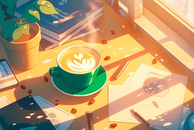 Free photo anime coffee shop illustration