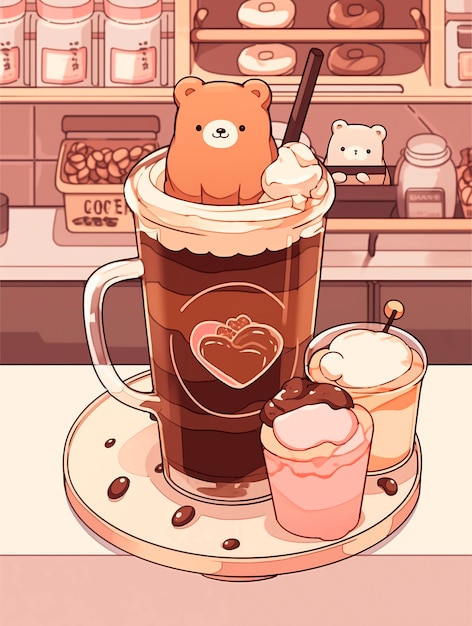 Free Photo anime coffee shop illustration