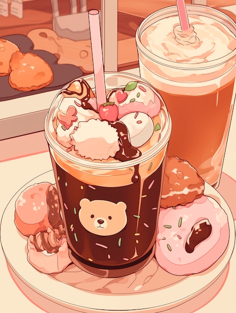 Free photo anime coffee shop illustration