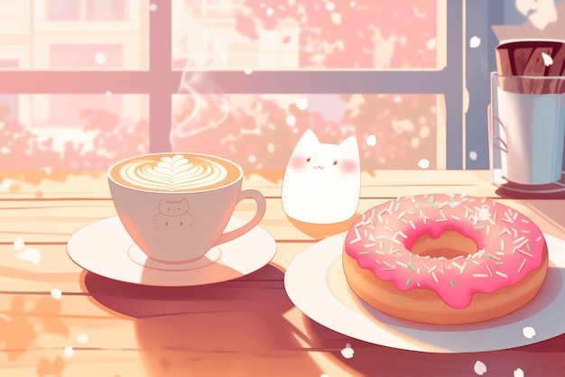 Free photo anime coffee shop illustration