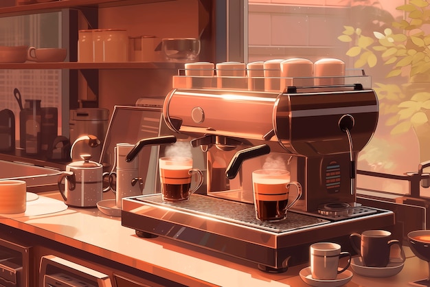 Free photo anime coffee shop illustration