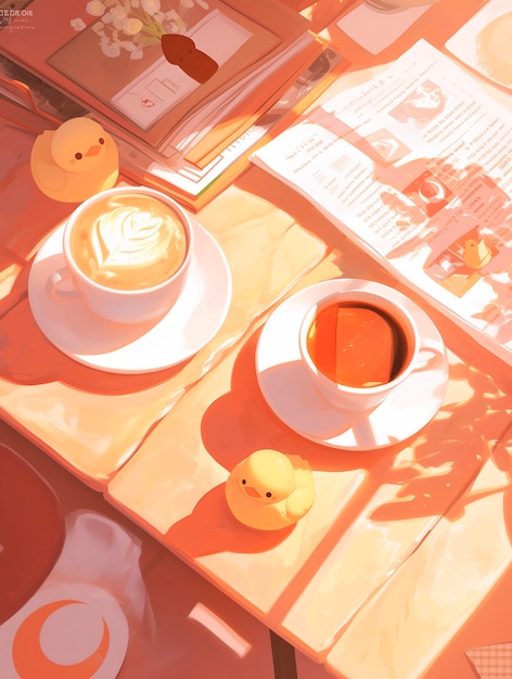 Free photo anime coffee shop illustration