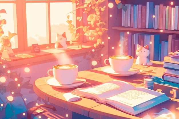 Free photo anime coffee shop illustration