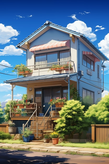 Free Photo anime countryside house illustration