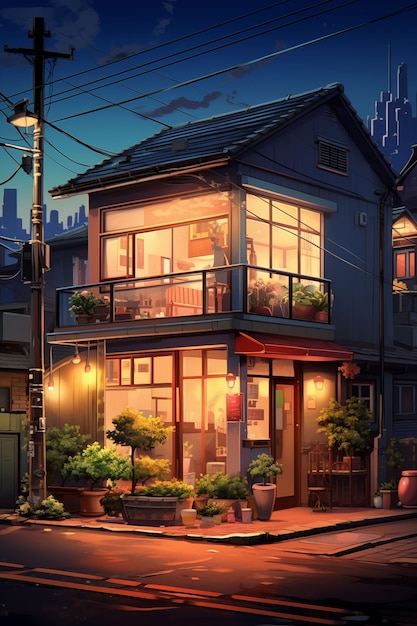 Free Photo anime countryside house illustration