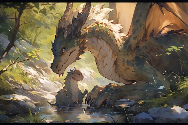 Anime dragon character illustration