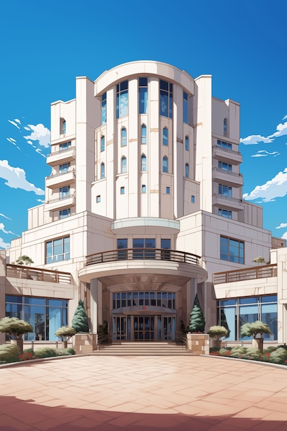 Free photo anime flat building illustration