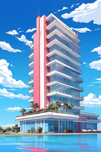 Free Photo anime flat building illustration