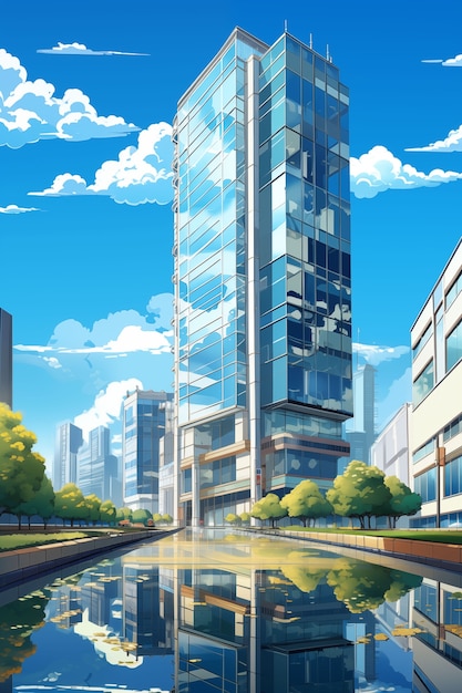 Free photo anime flat building illustration