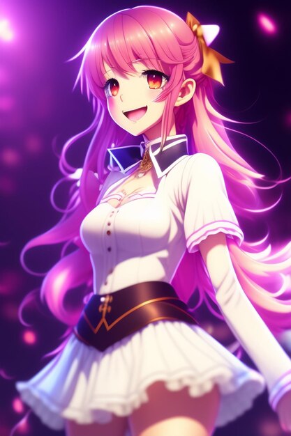 Anime girl with pink hair and a purple background