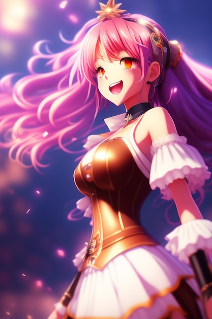 Anime girl with pink hair and a smile