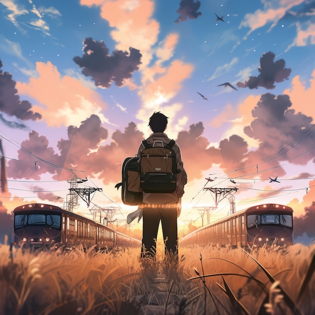 Anime landscape of person traveling