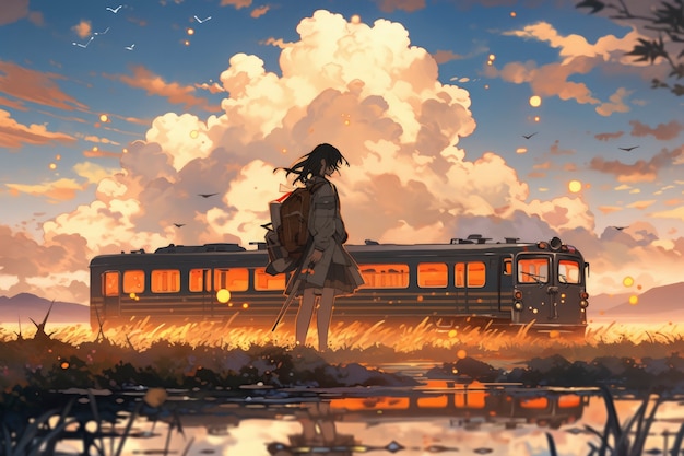 Free Photo anime landscape of person traveling