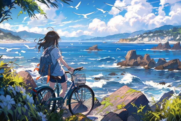 Anime landscape of person traveling