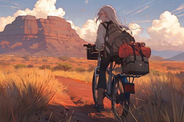 Anime landscape of person traveling