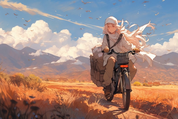 Anime landscape of person traveling