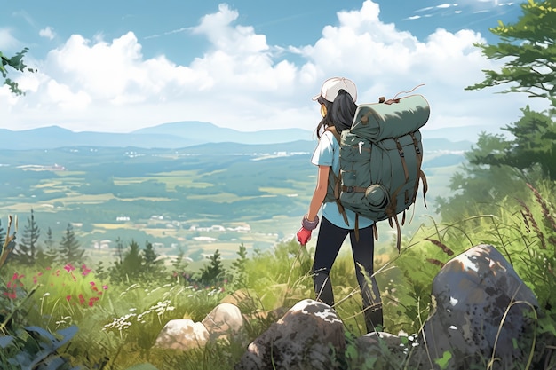 Free Photo anime landscape of person traveling