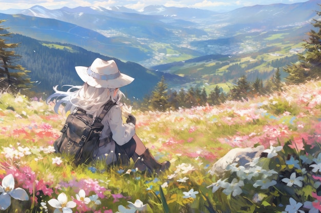 Anime landscape of person traveling