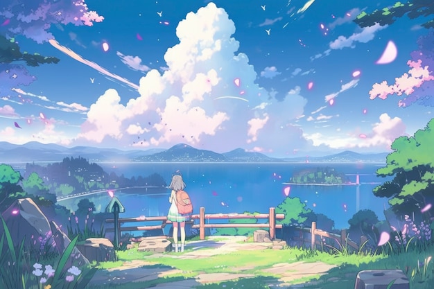 Anime landscape of person traveling