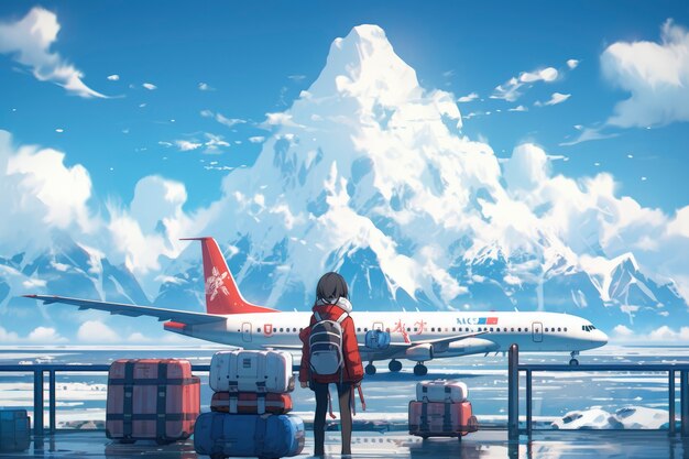 Anime landscape of person traveling