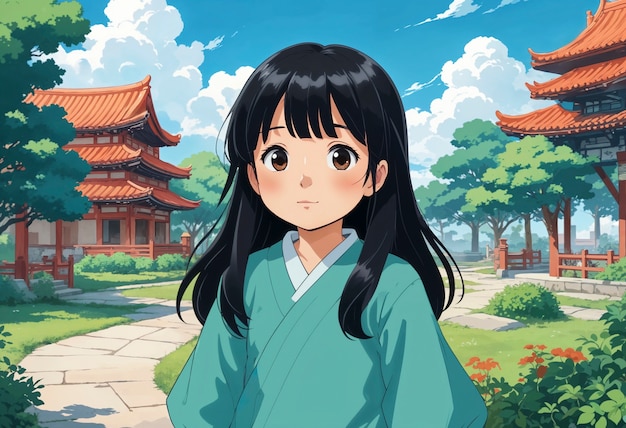 Free photo anime like illustration of girl in kimono