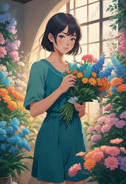 Free Photo anime like illustration of girl portrait