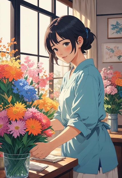 Free Photo anime like illustration of girl portrait