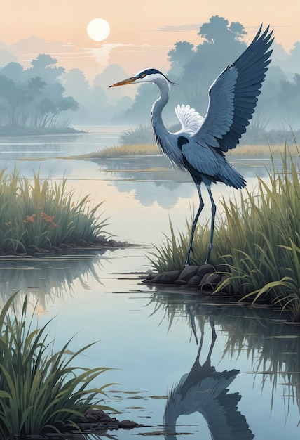 Free Photo anime like illustration of heron bird