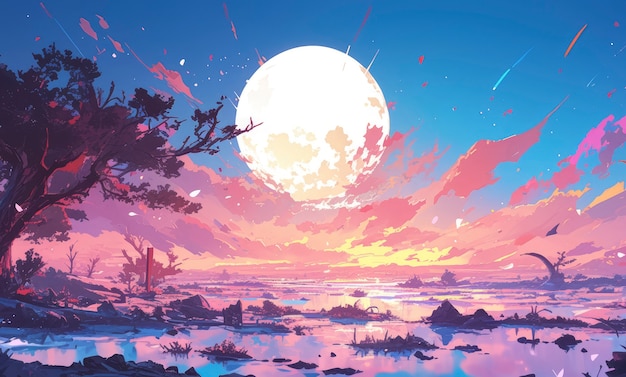 Anime moon landscape